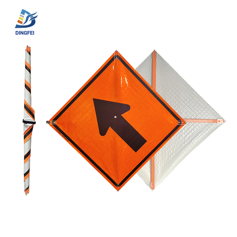 Lane Closure Arrow Reflective Roll Up Traffic Sign - 